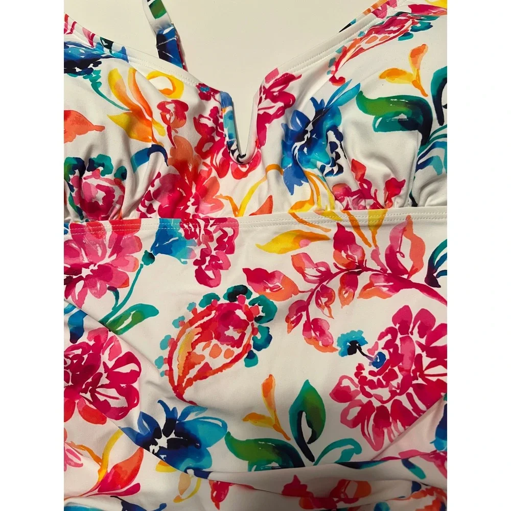 Anne Cole Womens Floral Paisley Ruched One Piece Swimsuit White‎ Multi Color 12